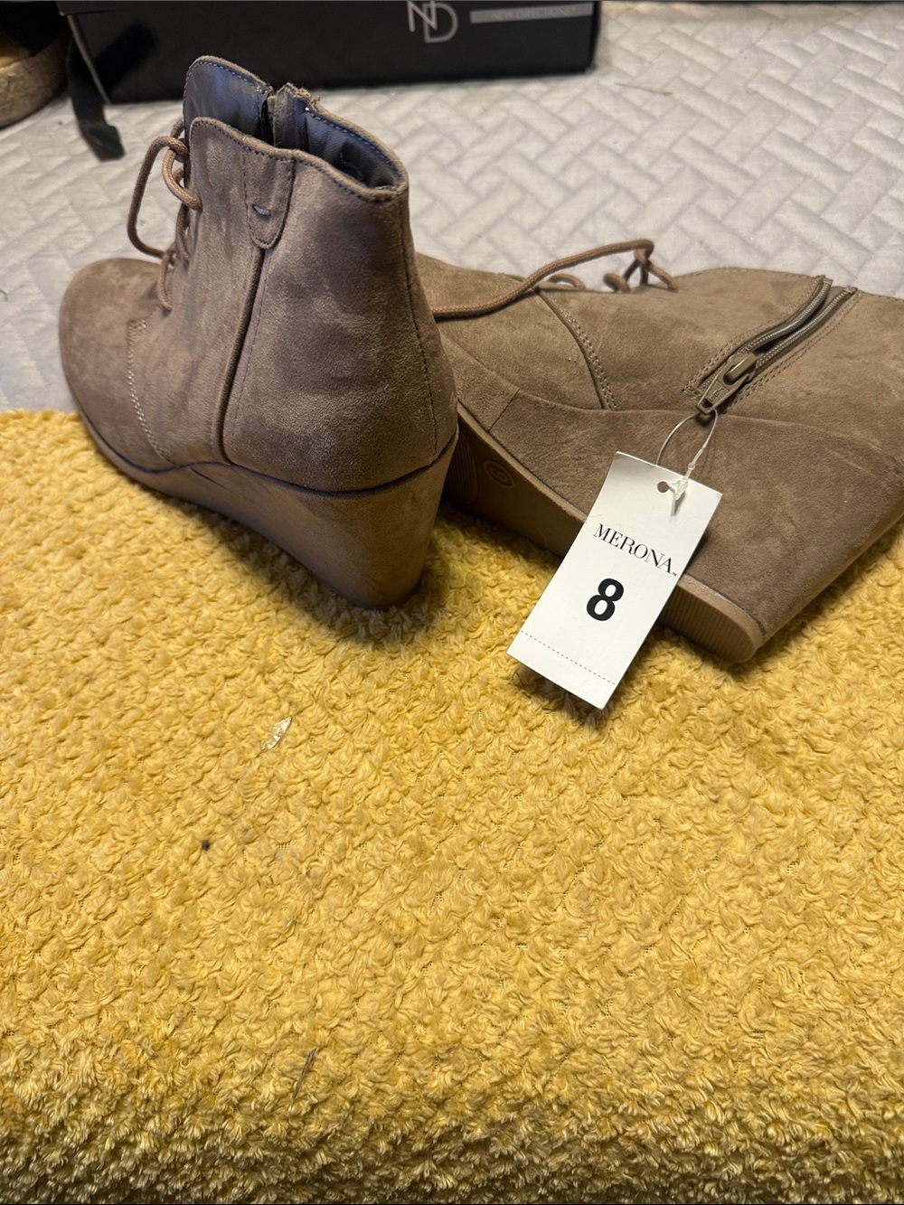 Merona Taupe Suede Wedge Ankle Boots